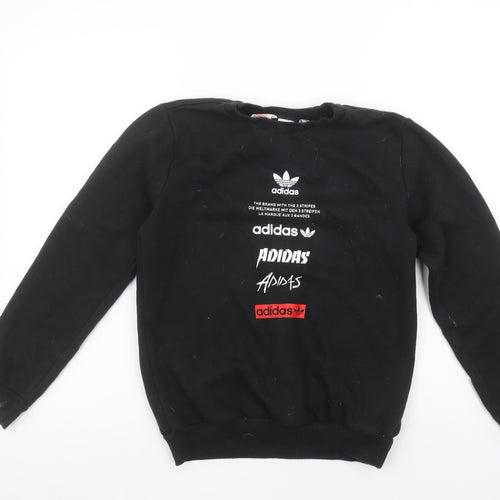 Adidas Boys Black Crew Neck Fleece Sweatshirt 11-12 Years Pullover Logo