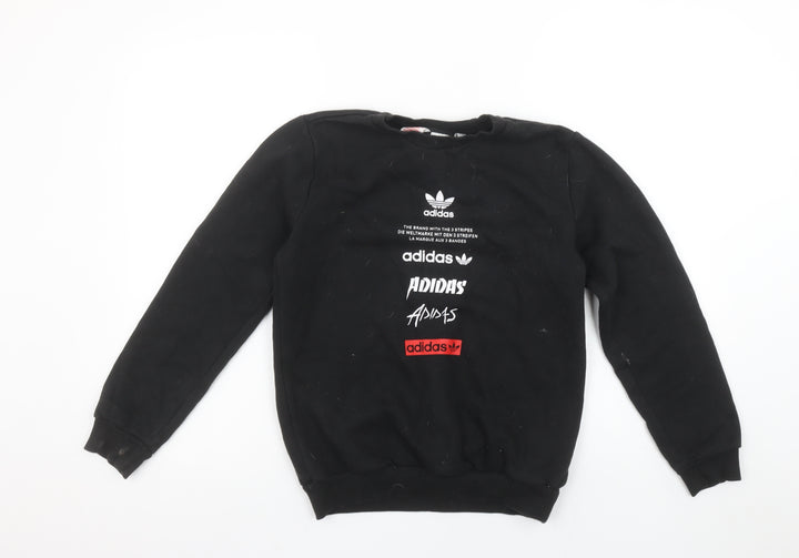 Adidas Boys Black Crew Neck Fleece Sweatshirt 11-12 Years Pullover Logo