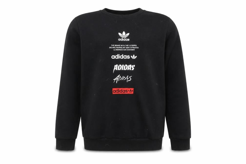 Adidas Boys Black Crew Neck Fleece Sweatshirt 11-12 Years Pullover Logo
