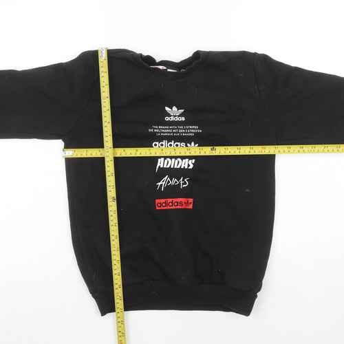 Adidas Boys Black Crew Neck Fleece Sweatshirt 11-12 Years Pullover Logo