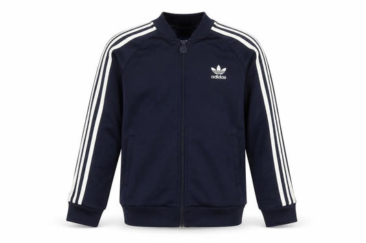 Front view of adidas boys’ blue full zip sweatshirt 11-12 years sports logo jacket