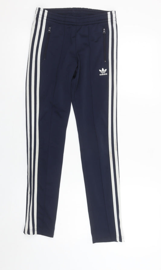 Adidas Boys Blue Jogger Trousers 11-12 Years Zip Pockets Side Stripe