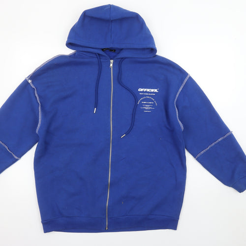 Boohoo Women’s Blue Full Zip Hoodie Size S Cotton Blend Casual