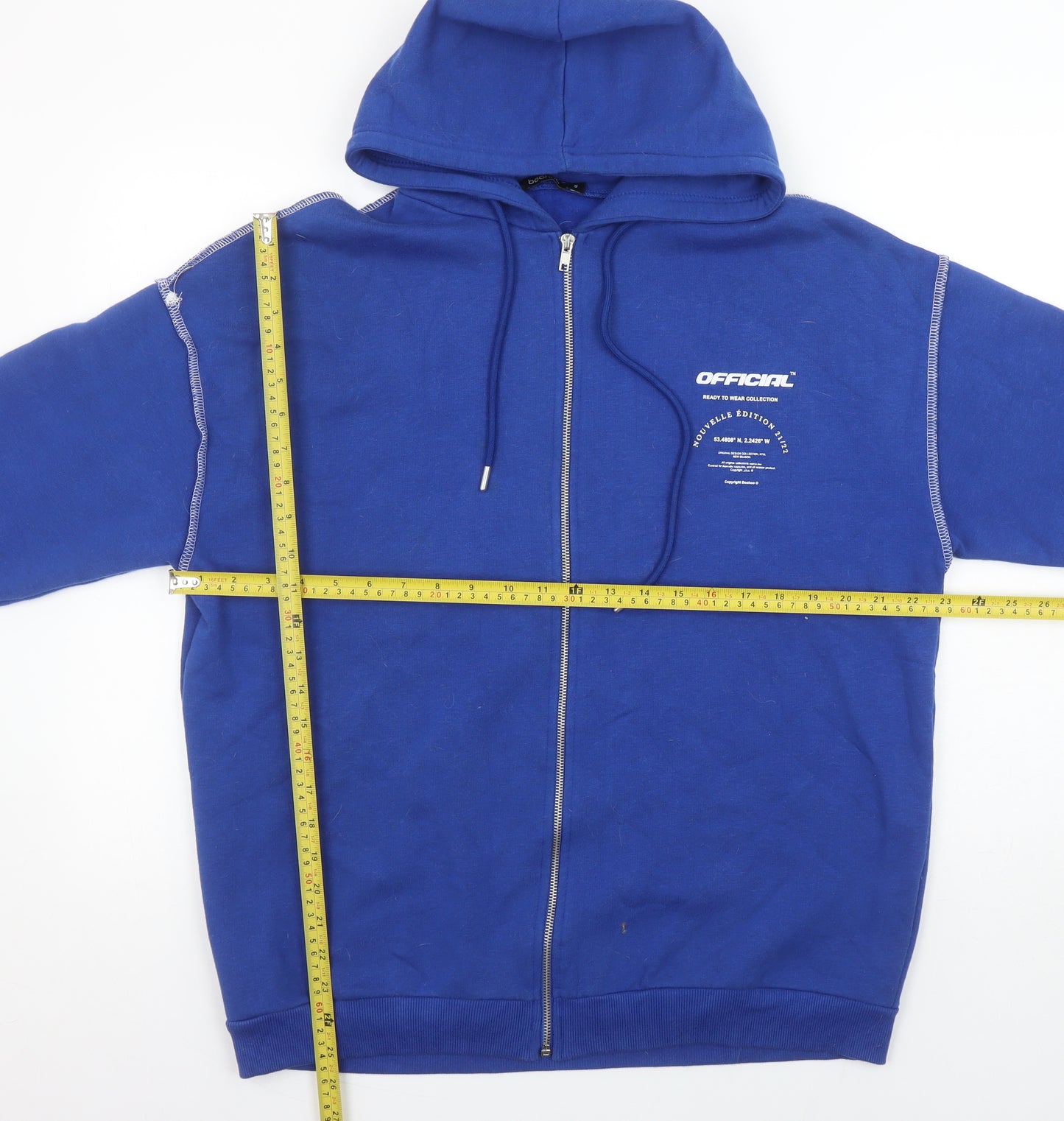 Boohoo Women’s Blue Full Zip Hoodie Size S Cotton Blend Casual