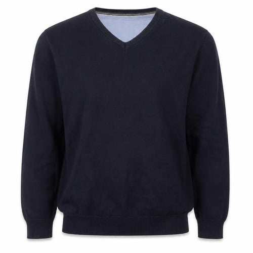 Benetti Men's Blue Cotton V-Neck Jumper XL Classic Fit