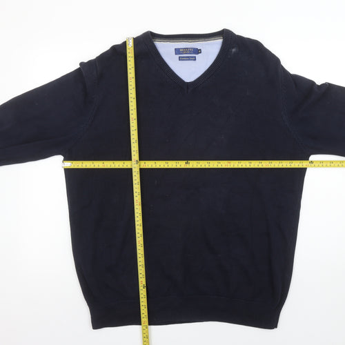 Benetti Men's Blue Cotton V-Neck Jumper XL Classic Fit