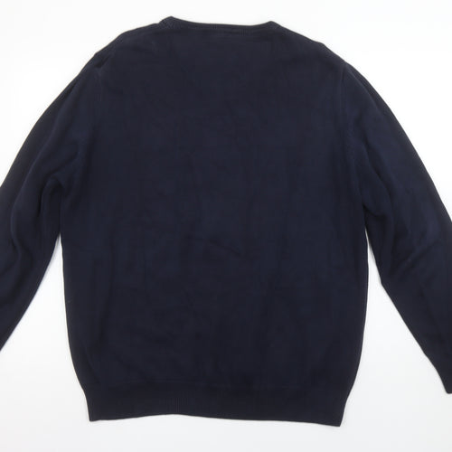 Benetti Men's Blue Cotton V-Neck Jumper XL Classic Fit