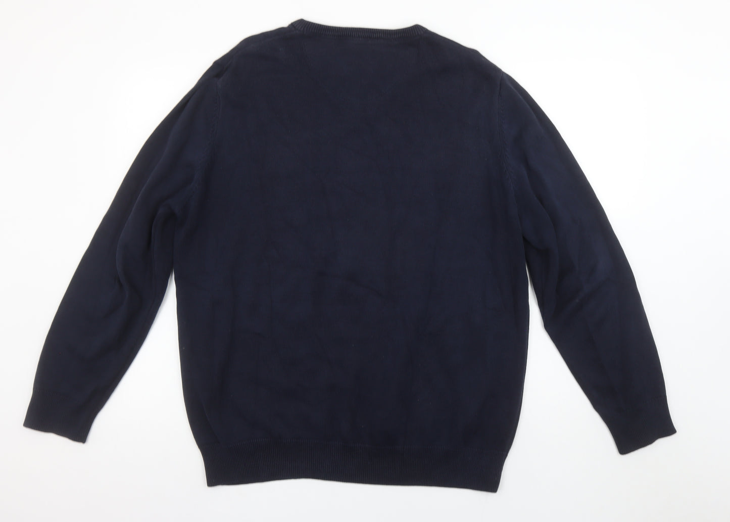 Benetti Men's Blue Cotton V-Neck Jumper XL Classic Fit