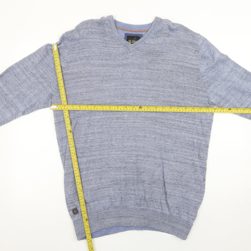 6th Sense Men's Blue Cotton V-Neck Jumper Size L Lightweight Knit