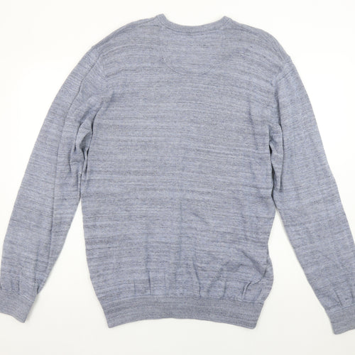 6th Sense Men's Blue Cotton V-Neck Jumper Size L Lightweight Knit