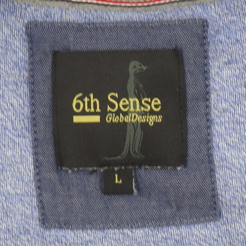 6th Sense Men's Blue Cotton V-Neck Jumper Size L Lightweight Knit