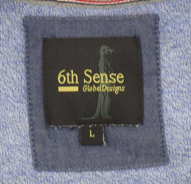 6th Sense Men's Blue Cotton V-Neck Jumper Size L Lightweight Knit