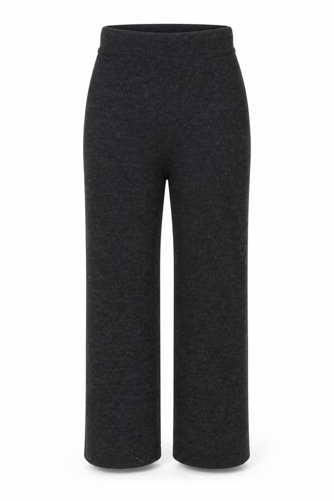 Front view of Pieces women’s grey knit stretch trousers m regular fit comfy style