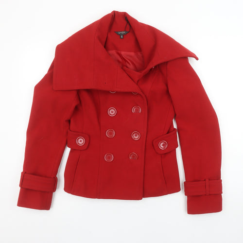 Savida Women's Red Pea Coat Size 10 Double Breasted Wool Look Jacket