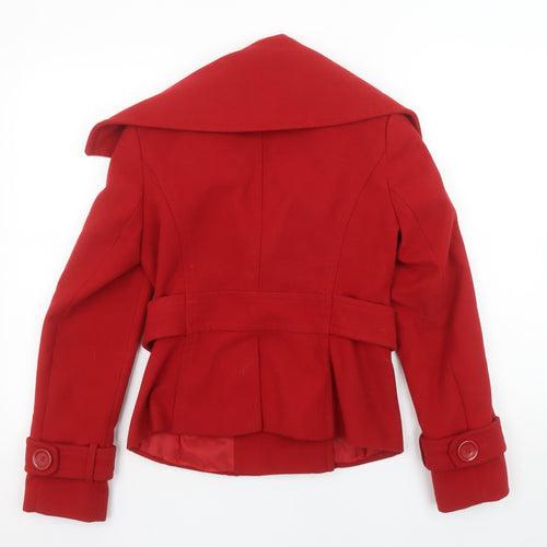 Savida Women's Red Pea Coat Size 10 Double Breasted Wool Look Jacket