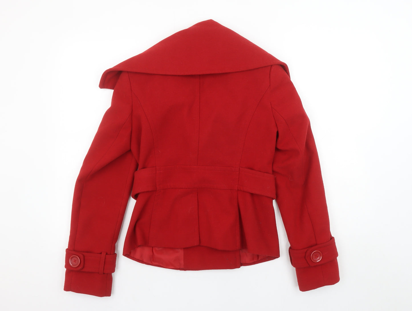 Savida Women's Red Pea Coat Size 10 Double Breasted Wool Look Jacket