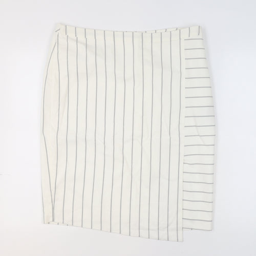 Mint Velvet Women's White Striped Straight Pencil Skirt Size 16