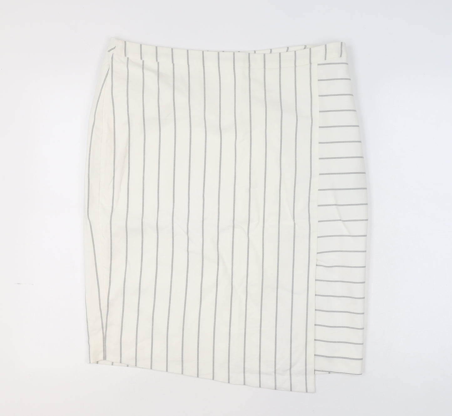 Mint Velvet Women's White Striped Straight Pencil Skirt Size 16