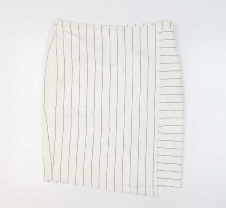 Mint Velvet Women's White Striped Straight Pencil Skirt Size 16