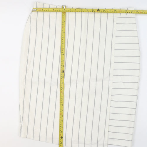 Mint Velvet Women's White Striped Straight Pencil Skirt Size 16