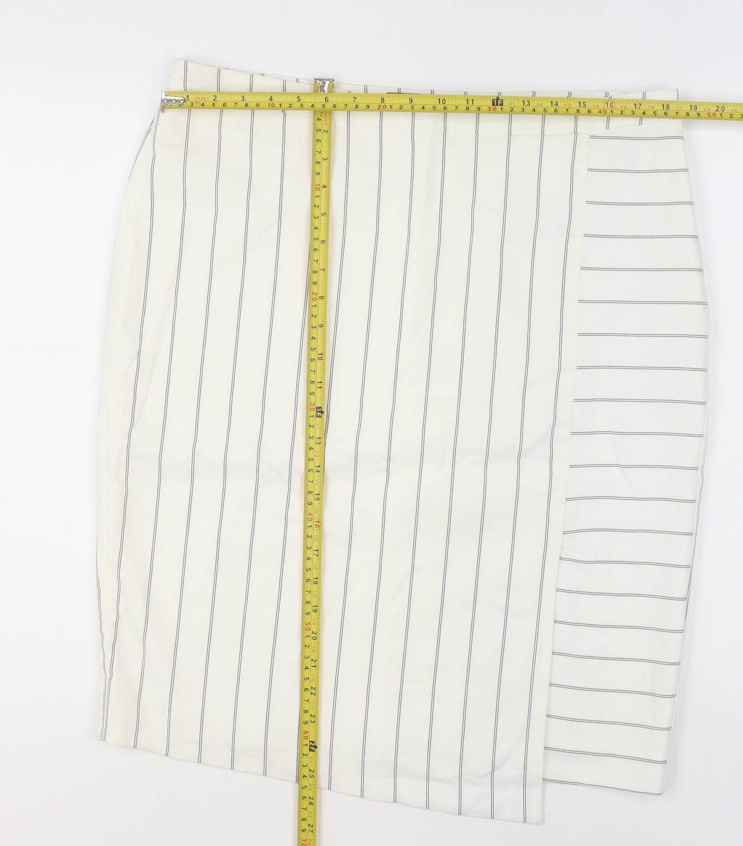 Mint Velvet Women's White Striped Straight Pencil Skirt Size 16