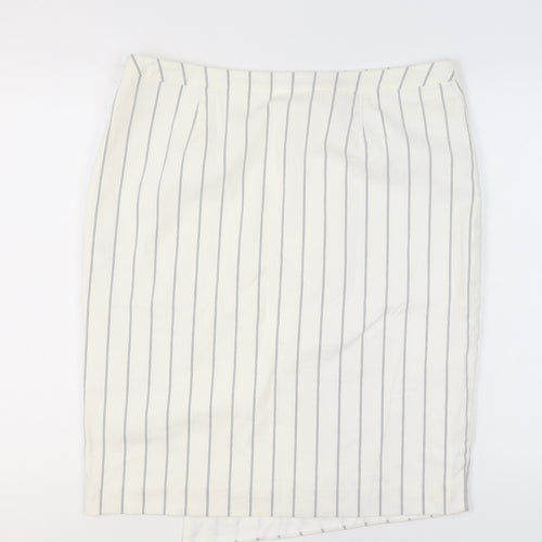 Mint Velvet Women's White Striped Straight Pencil Skirt Size 16