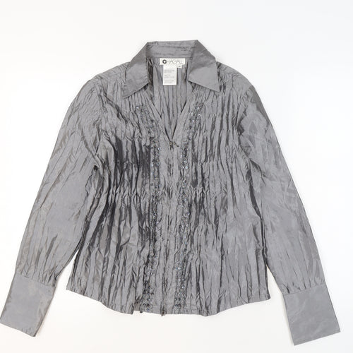 Chagall Women's Silver Beaded Long Sleeve Formal Blouse Size 8