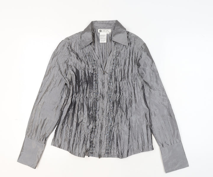 Chagall Women's Silver Beaded Long Sleeve Formal Blouse Size 8