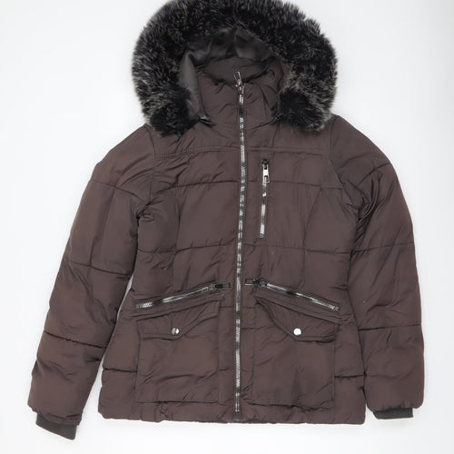 How Dare U Women Brown Faux Fur Hooded Puffer Jacket M