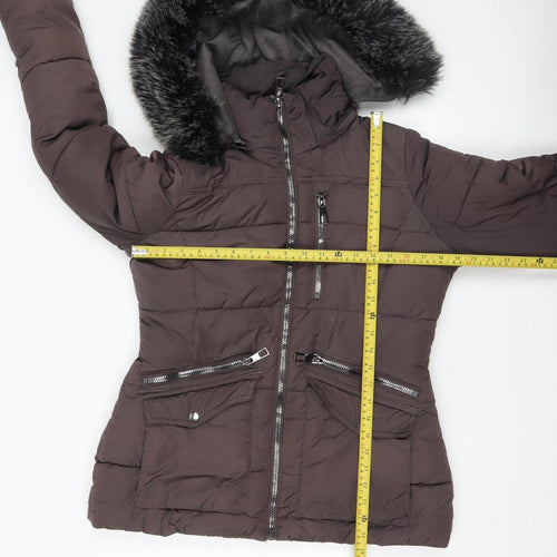 How Dare U Women Brown Faux Fur Hooded Puffer Jacket M