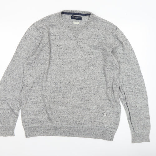 Jack & Jones Men's Grey XL Crew Neck Cotton Knit Jumper