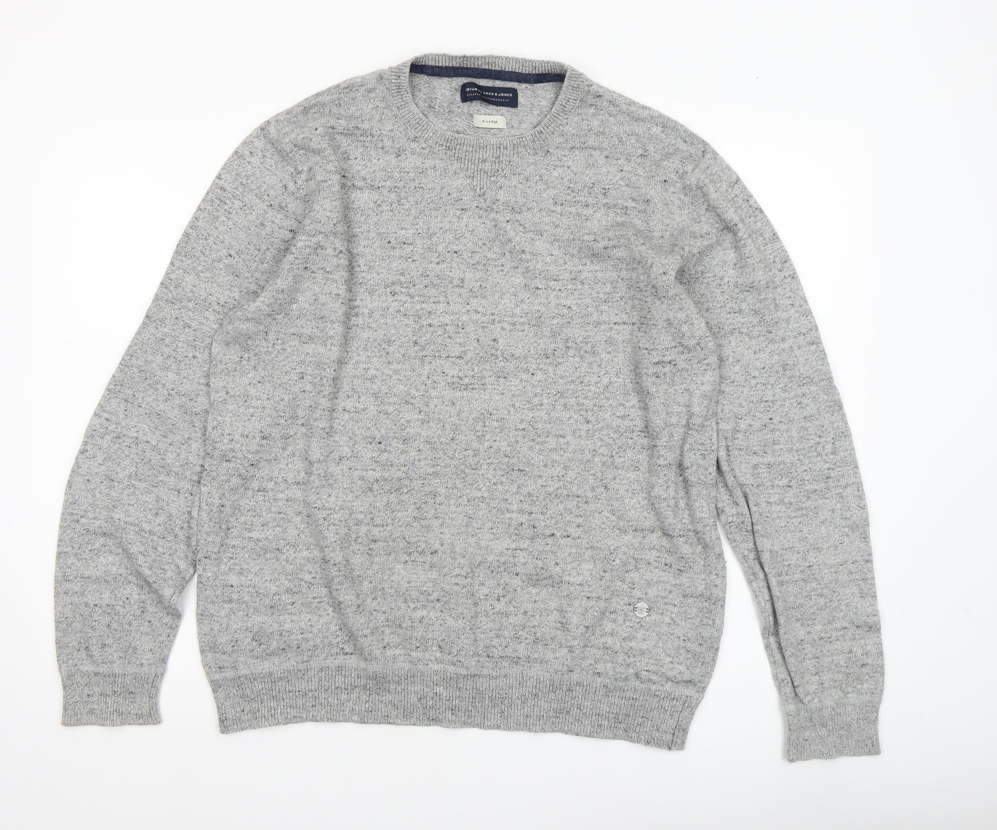 Jack & Jones Men's Grey XL Crew Neck Cotton Knit Jumper
