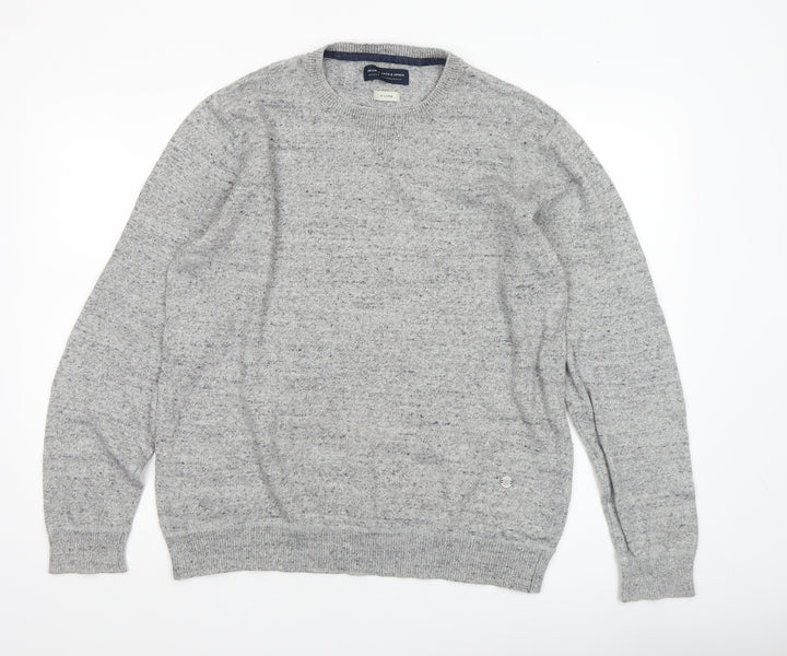 Jack & Jones Men's Grey XL Crew Neck Cotton Knit Jumper
