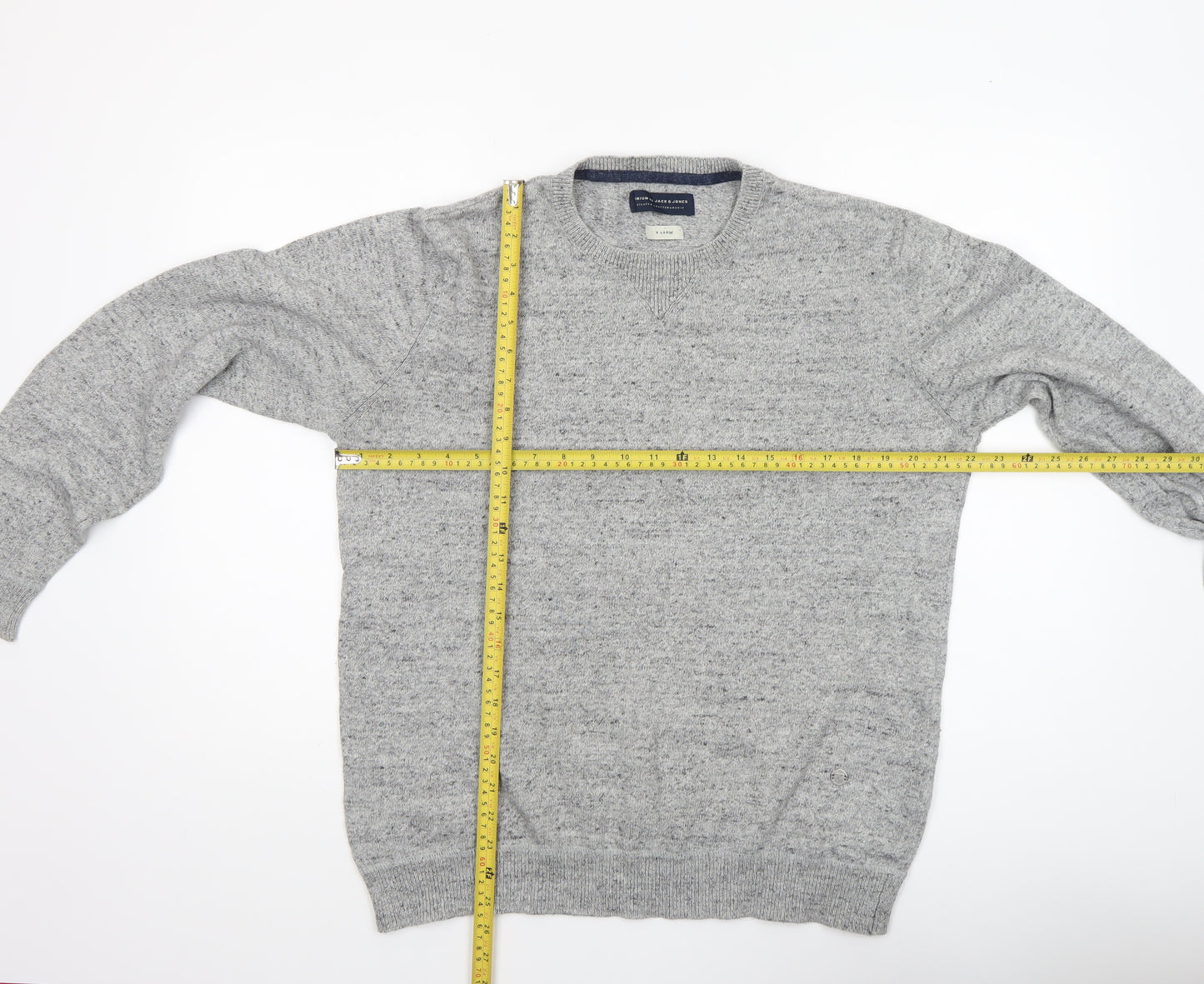 Jack & Jones Men's Grey XL Crew Neck Cotton Knit Jumper