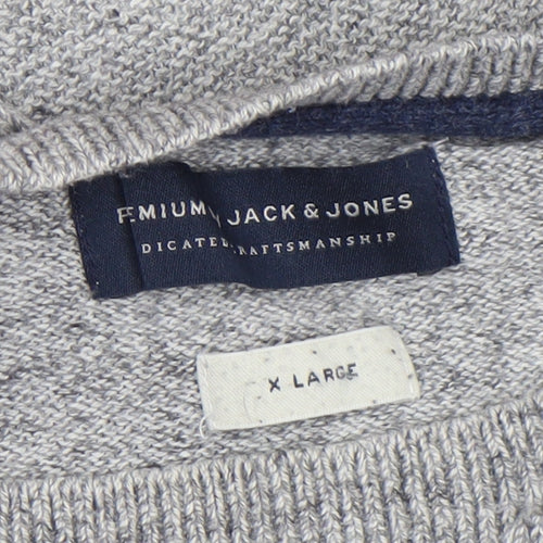 Jack & Jones Men's Grey XL Crew Neck Cotton Knit Jumper