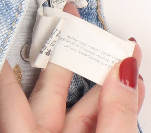 Pull & Bear Women's Light Blue Distressed Denim Cut-Off Shorts Size 8