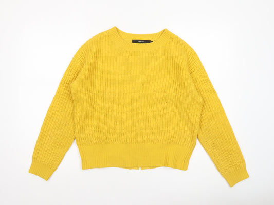 Vero Moda Women Yellow Chunky Knit Button Back Cardigan M
