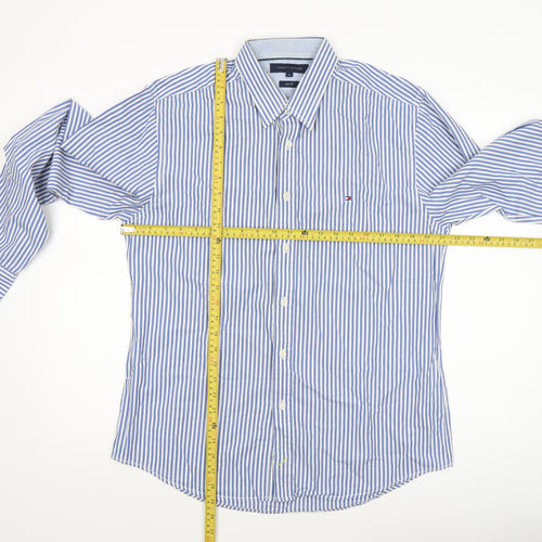 Tommy Hilfiger Men's Blue Striped Slim Fit Long Sleeve Shirt XL