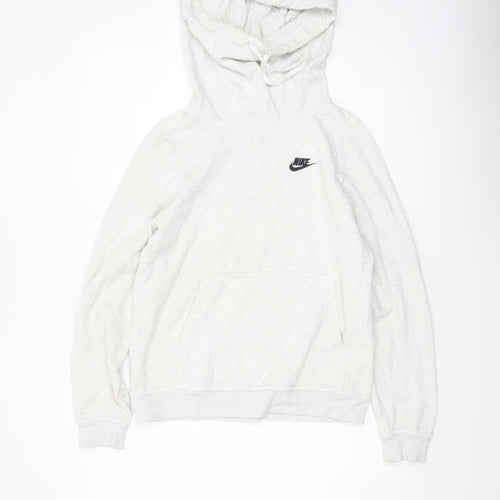 Nike Women's Beige Small Pullover Hoodie with Logo and Kangaroo Pocket