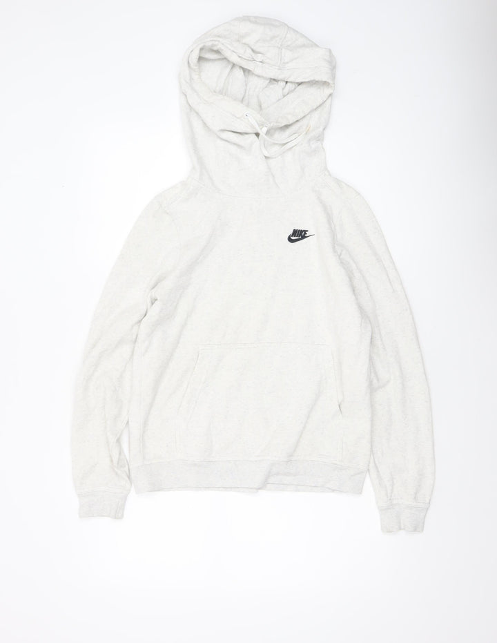 Nike Women's Beige Small Pullover Hoodie with Logo and Kangaroo Pocket