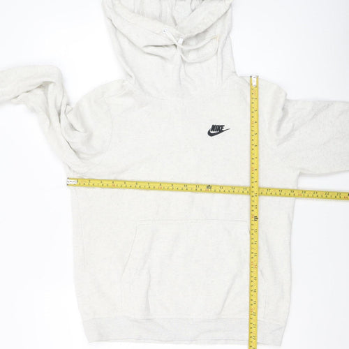 Nike Women's Beige Small Pullover Hoodie with Logo and Kangaroo Pocket