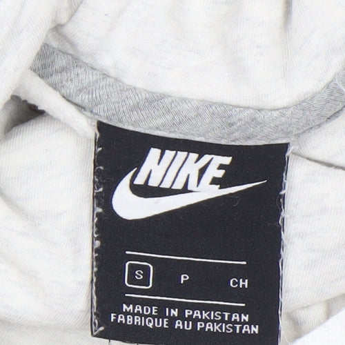 Nike Women's Beige Small Pullover Hoodie with Logo and Kangaroo Pocket