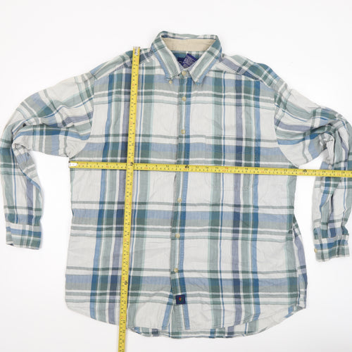 Catalina Men's Grey Check Cotton Long Sleeve Button-Up Shirt L