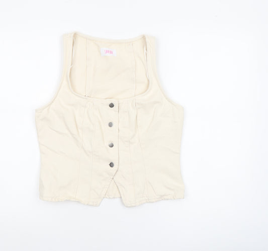 Savida Women’s Beige Cropped Button Tank Top Size 14