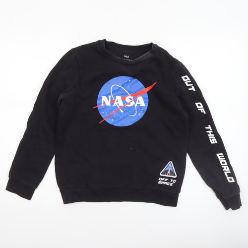 Marks and Spencer Boys Black NASA Logo Pullover Sweatshirt 10-11 Years
