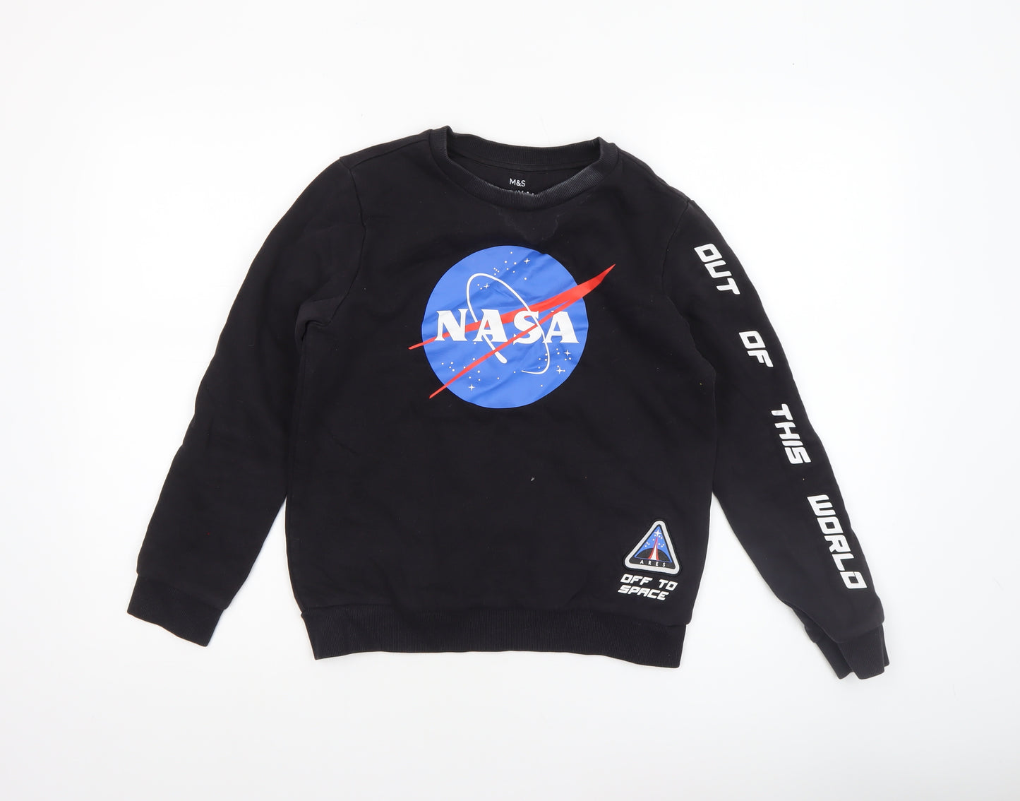 Marks and Spencer Boys Black NASA Logo Pullover Sweatshirt 10-11 Years