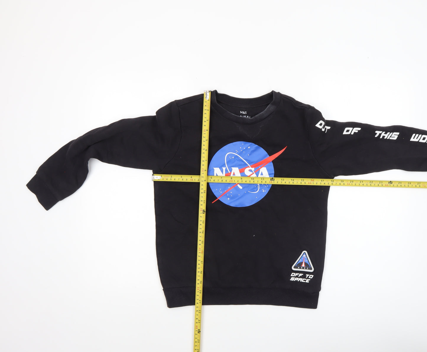 Marks and Spencer Boys Black NASA Logo Pullover Sweatshirt 10-11 Years