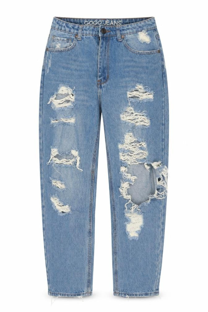 Gogo Jeans Women's Blue Distressed High Rise Mom Jeans Size 9