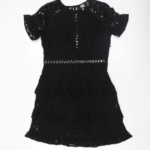 H&M Divided Women's Black Lace Short Sleeve Bodycon Dress Size 12