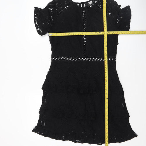 H&M Divided Women's Black Lace Short Sleeve Bodycon Dress Size 12